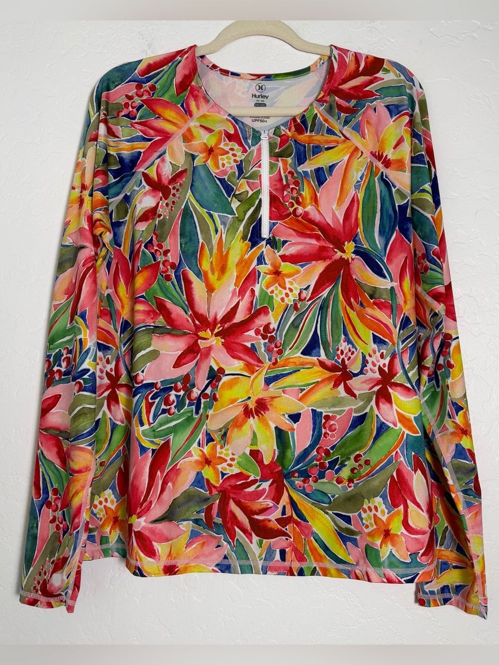 Hurley Womens XXL UPF 50+ Rash Guard Top Tropical Flower Print pullover Stretchy - Picture 2 of 10